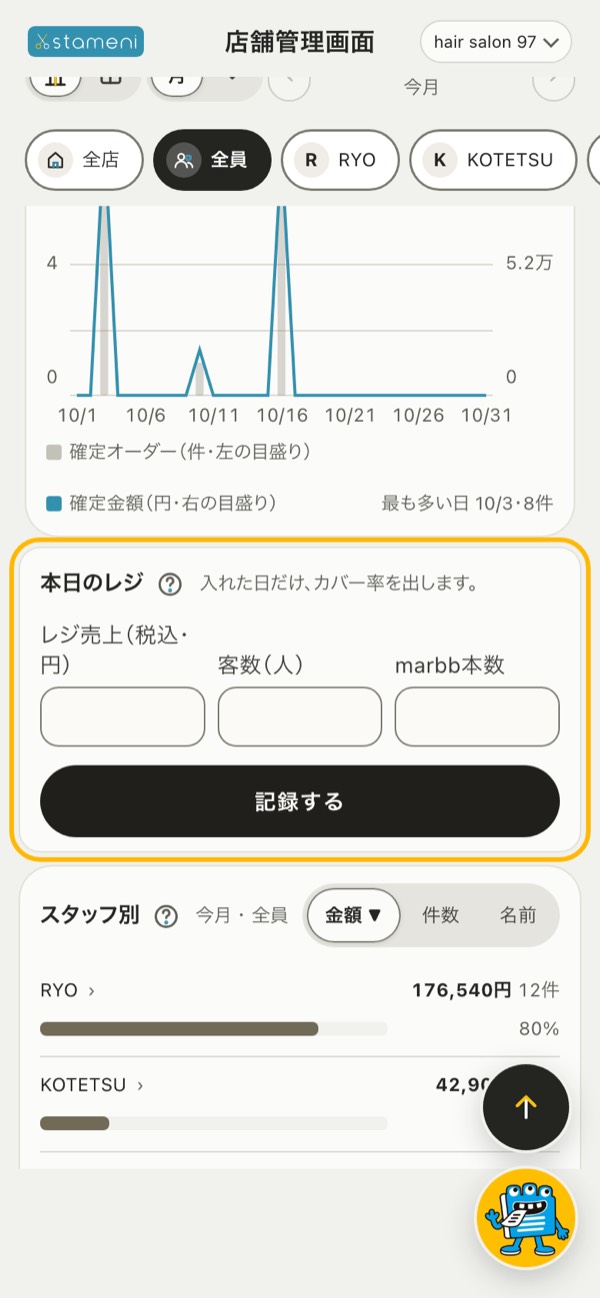 「本日のレジ」の枠