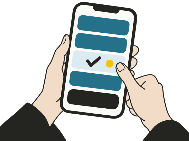 手元のスマートフォンで、メニューの行を1つ選ぶ